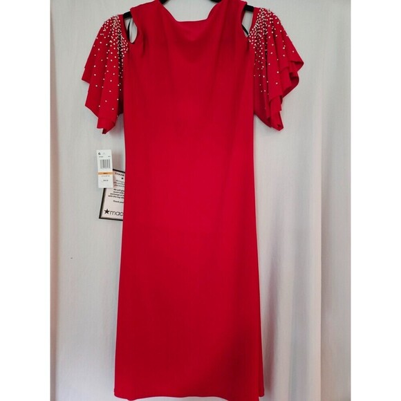 MSK Womens Red Chiffon Embellished Mini Cocktail and Party Dress S BHFO 6423 - Picture 5 of 10